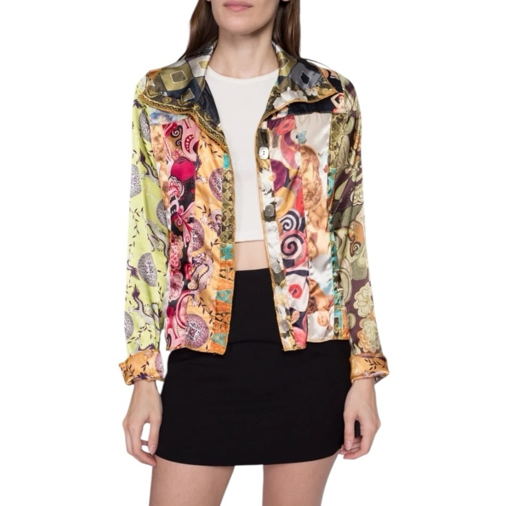 Nothing Matches 90s Baroque Patchwork Satin Jacket  Medium boho y2k art to wear